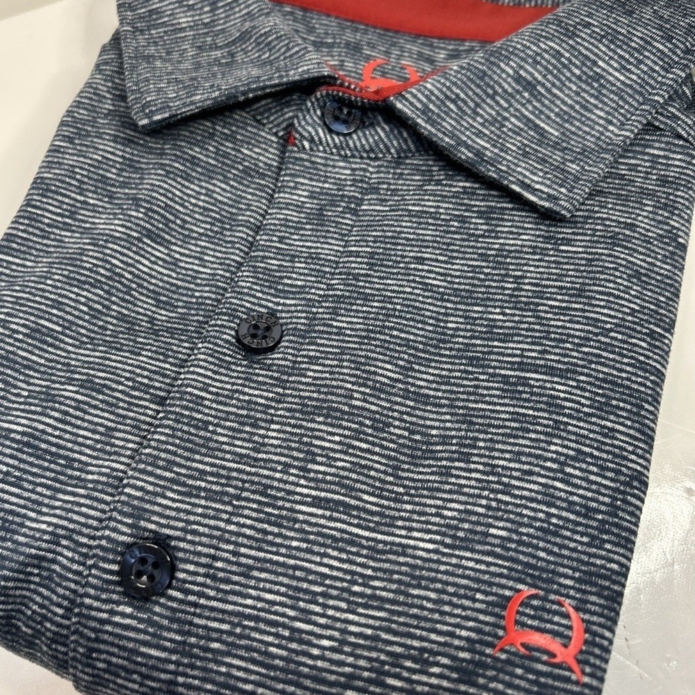 CINCH Golf Polo Men's Shirt M Blue Grey Striped Short Sleeve RN155737